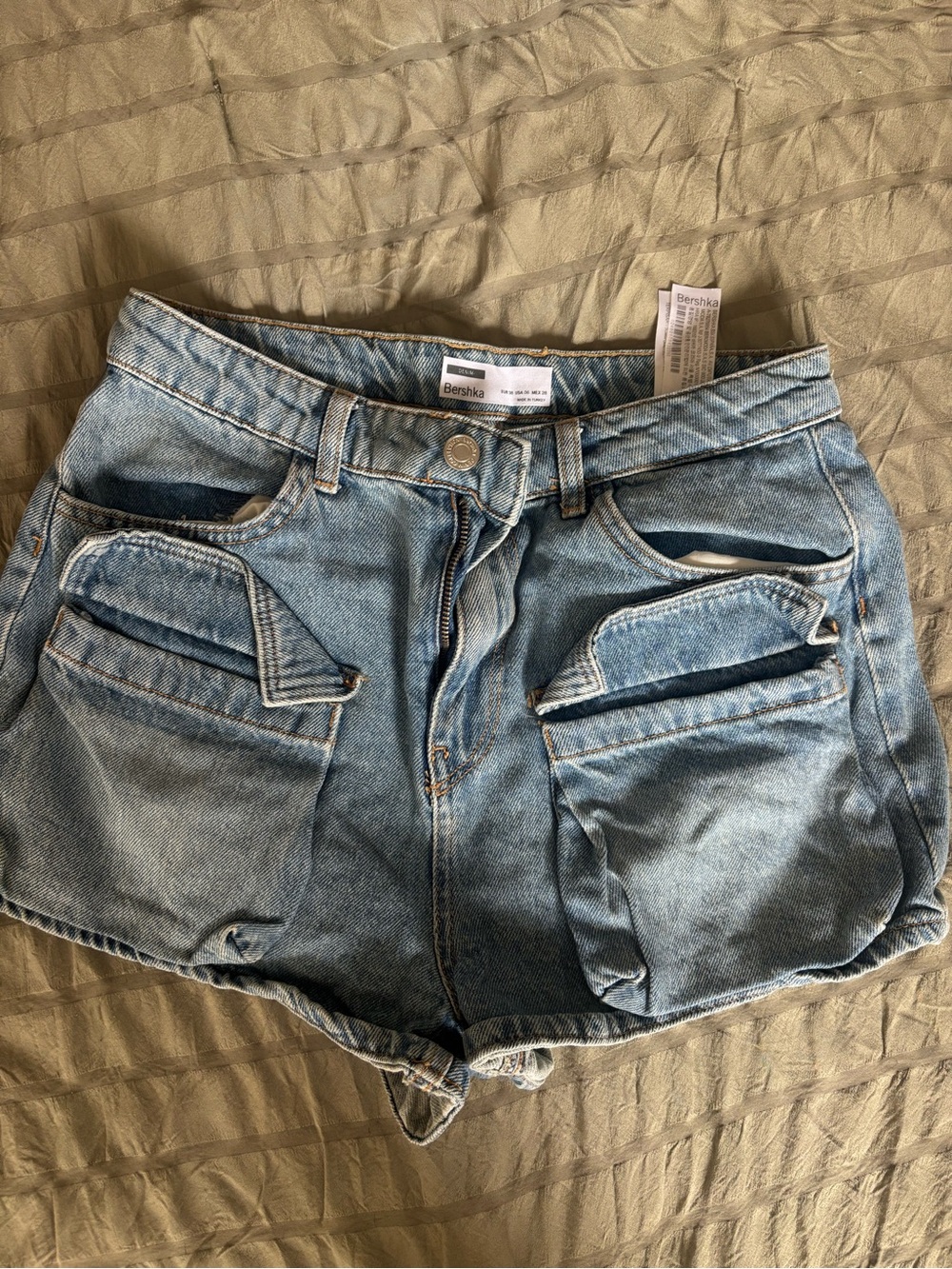 Zara Light Blue High-Rise Denim Shorts